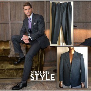 BANCROFT NEW YORK Charcoal Grey Wool Pinstripe Suit  40S